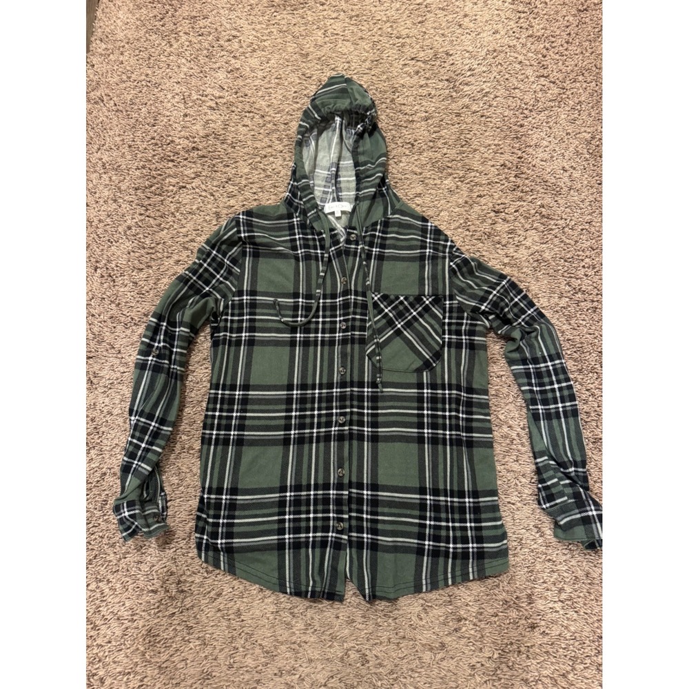 Eden & Olivia Hooded Plaid Shirt‎ Women's Medium